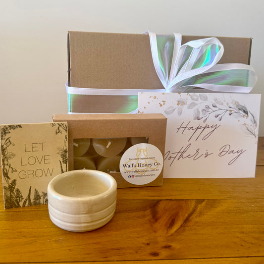 Mothers Day “Sand” Pottery Pottery Tea Light Candle & Seed Gift Box