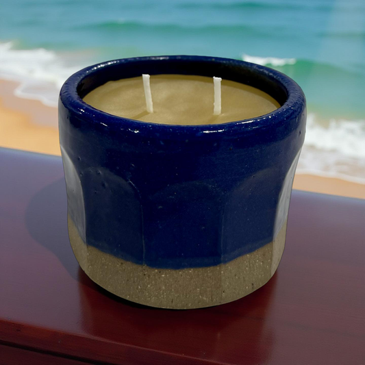 “Josephine” pure beeswax candle in local pottery