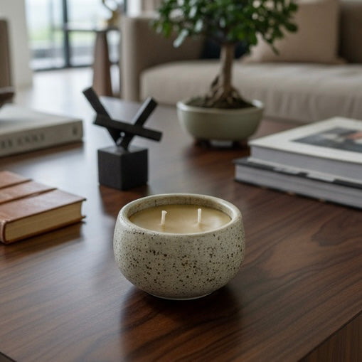 “Stella” pure beeswax candle in local pottery