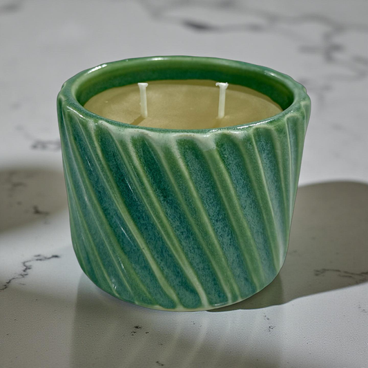 “Ivy” pure beeswax candle in local pottery