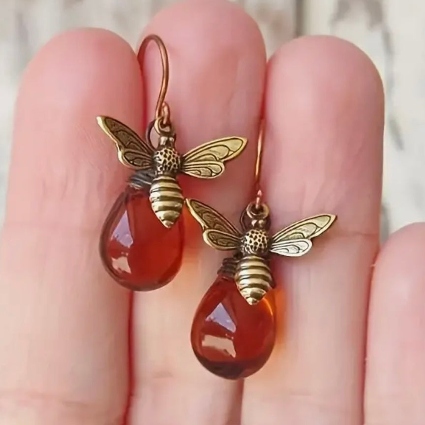 Glass Drop Bee Earrings