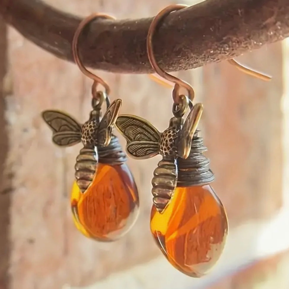 Glass Drop Bee Earrings