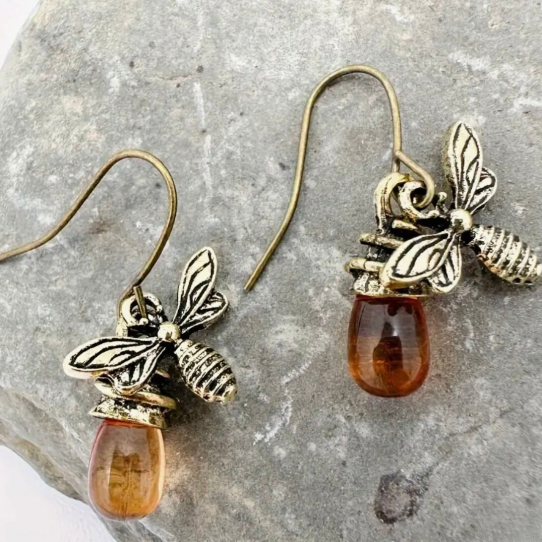 Glass Drop Bee Earrings