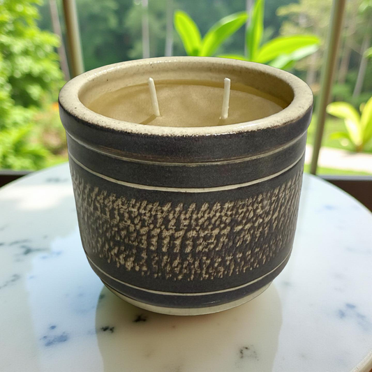 “Max” pure beeswax candle in local pottery