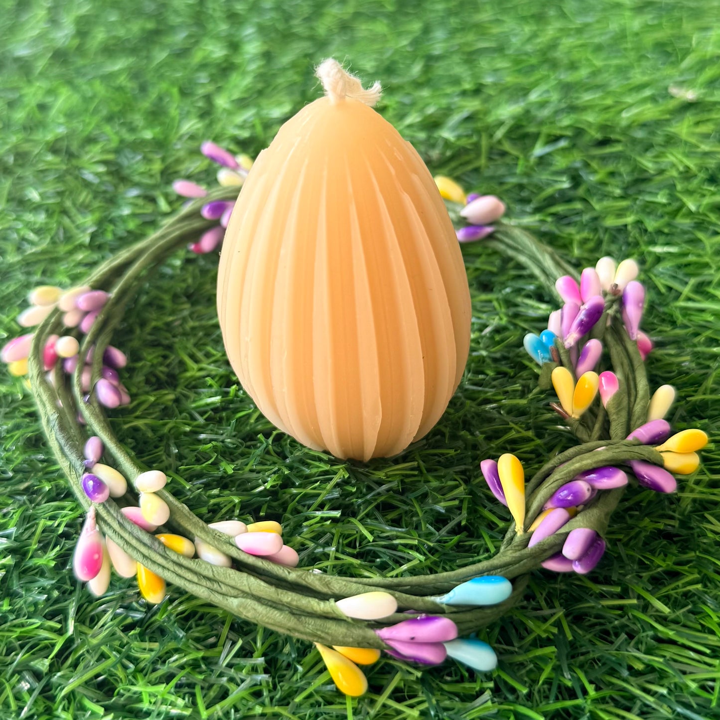 Striped Pure Beeswax Easter Egg Candle