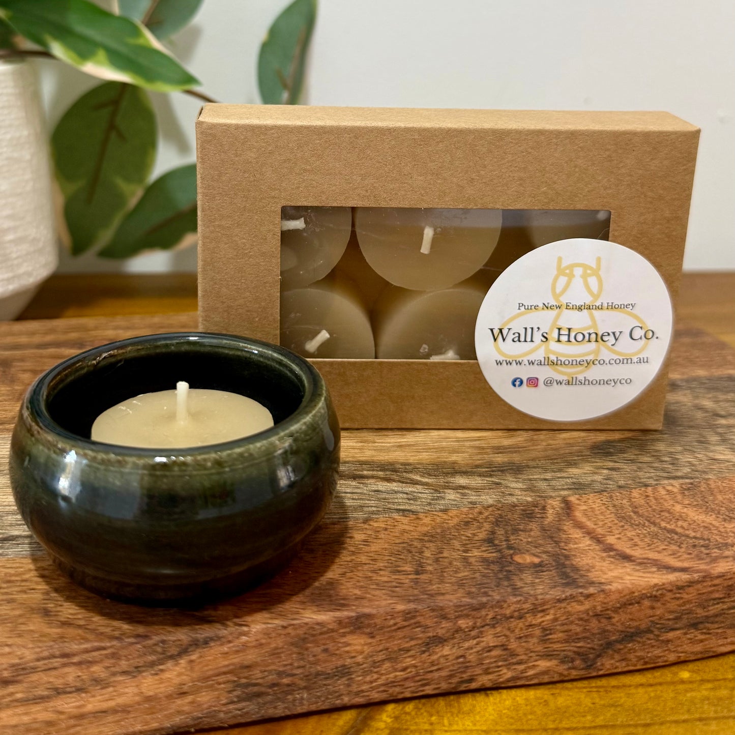 “Tide” Pottery Tall Tea Light Beeswax Candle Holder and Pack of 6 candles