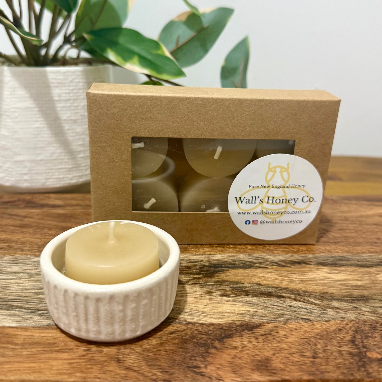 “Eira” Pottery Tall Tea Light Beeswax Candle Holder and Pack of 6 candles