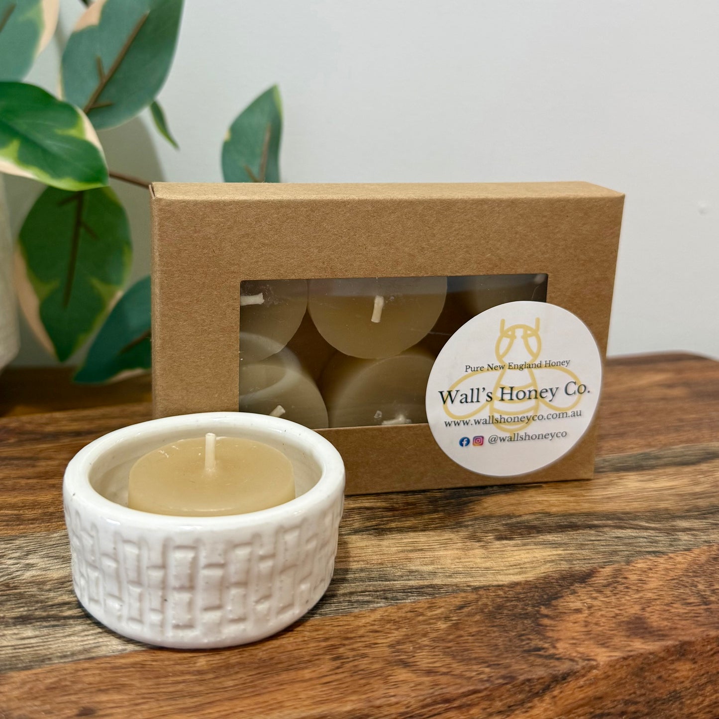 “Summit” Pottery Tall Tea Light Beeswax Candle Holder and Pack of 6 candles