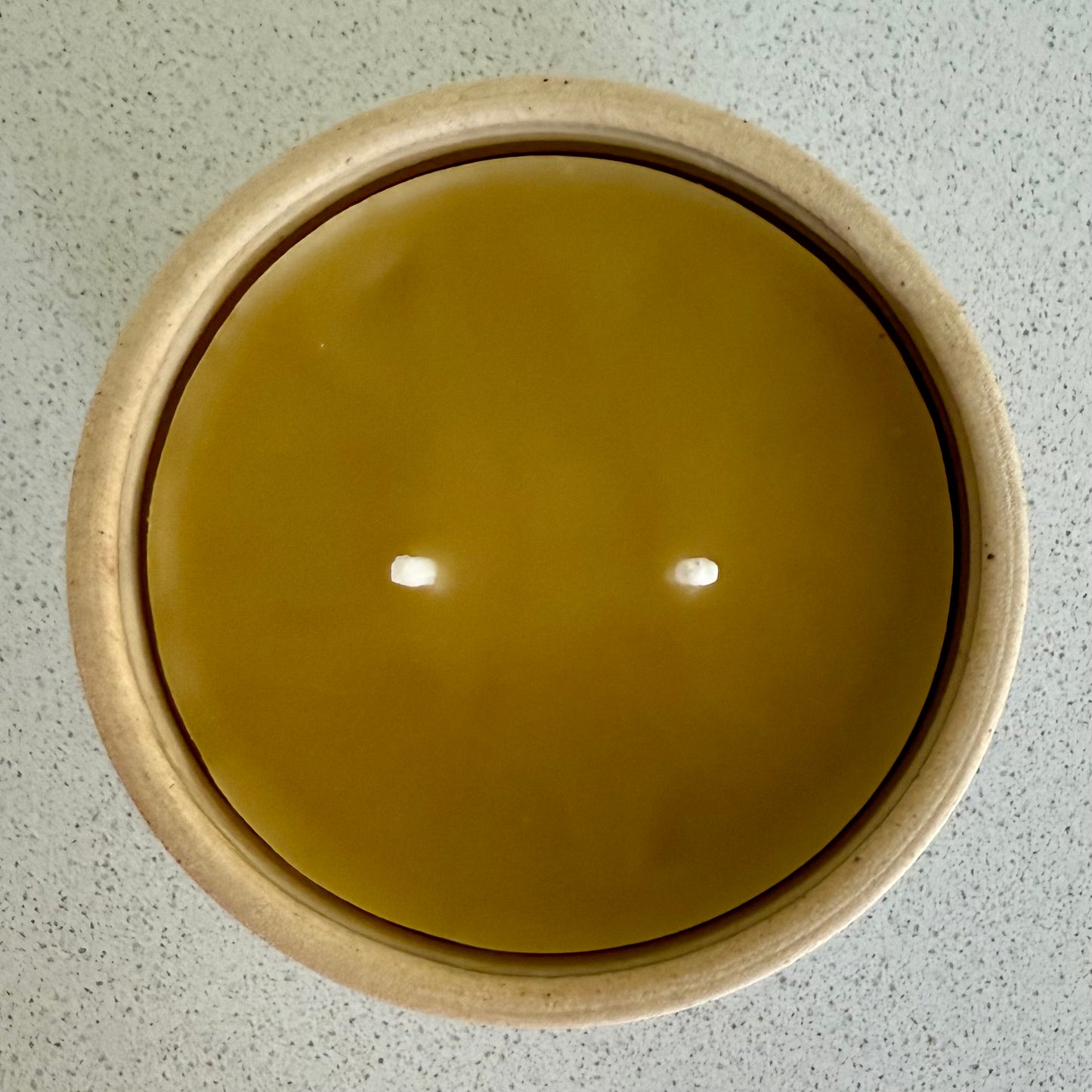 “Blue Birds” pure beeswax candle in local pottery