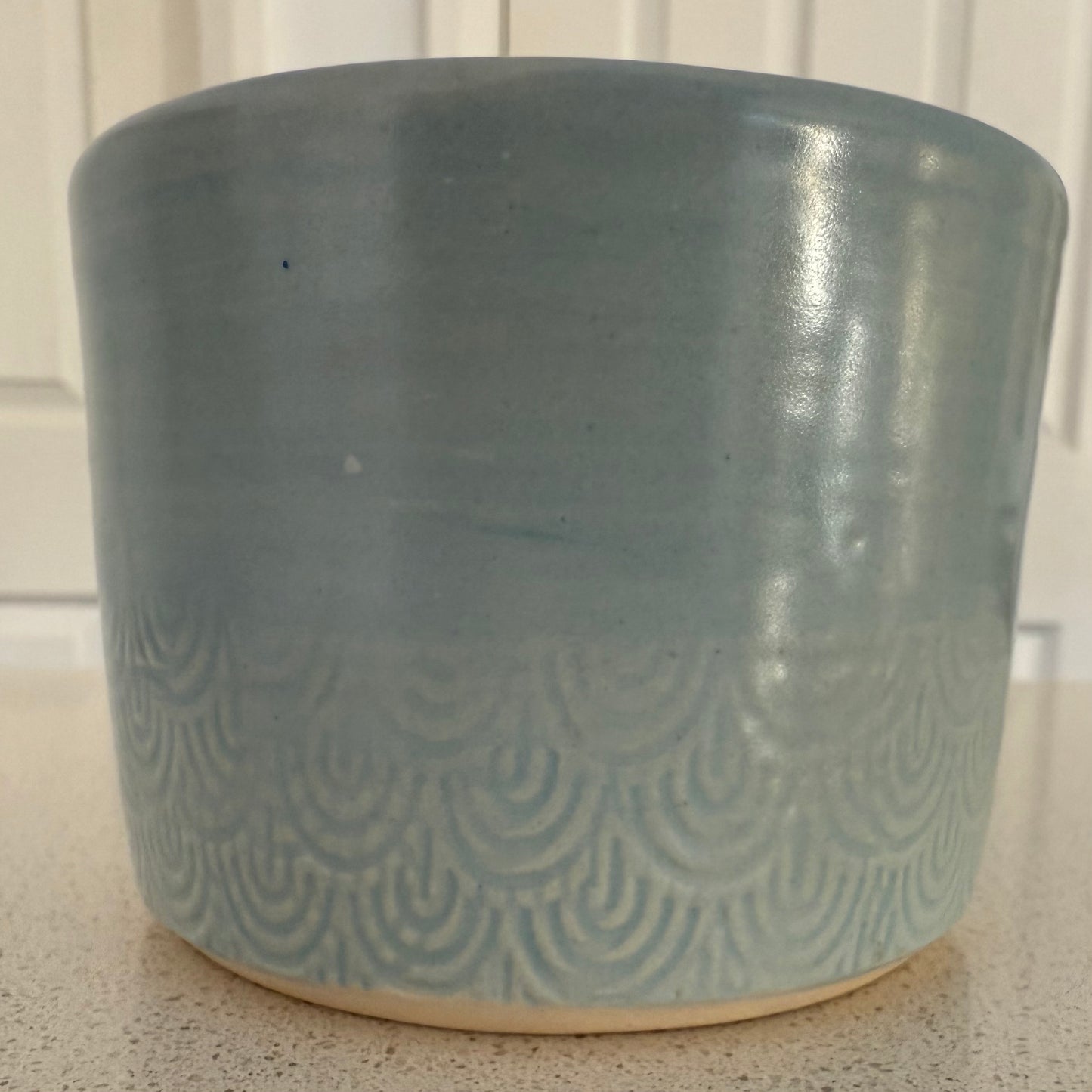 “Mermaid Tail” pure beeswax candle in local pottery