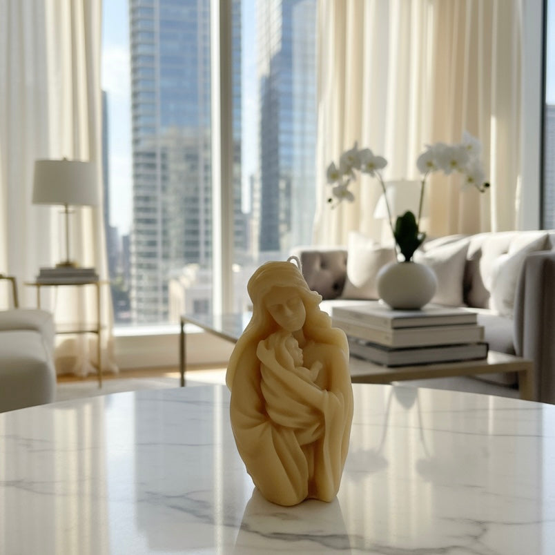Mother Mary & Baby Jesus Pure Beeswax Candle