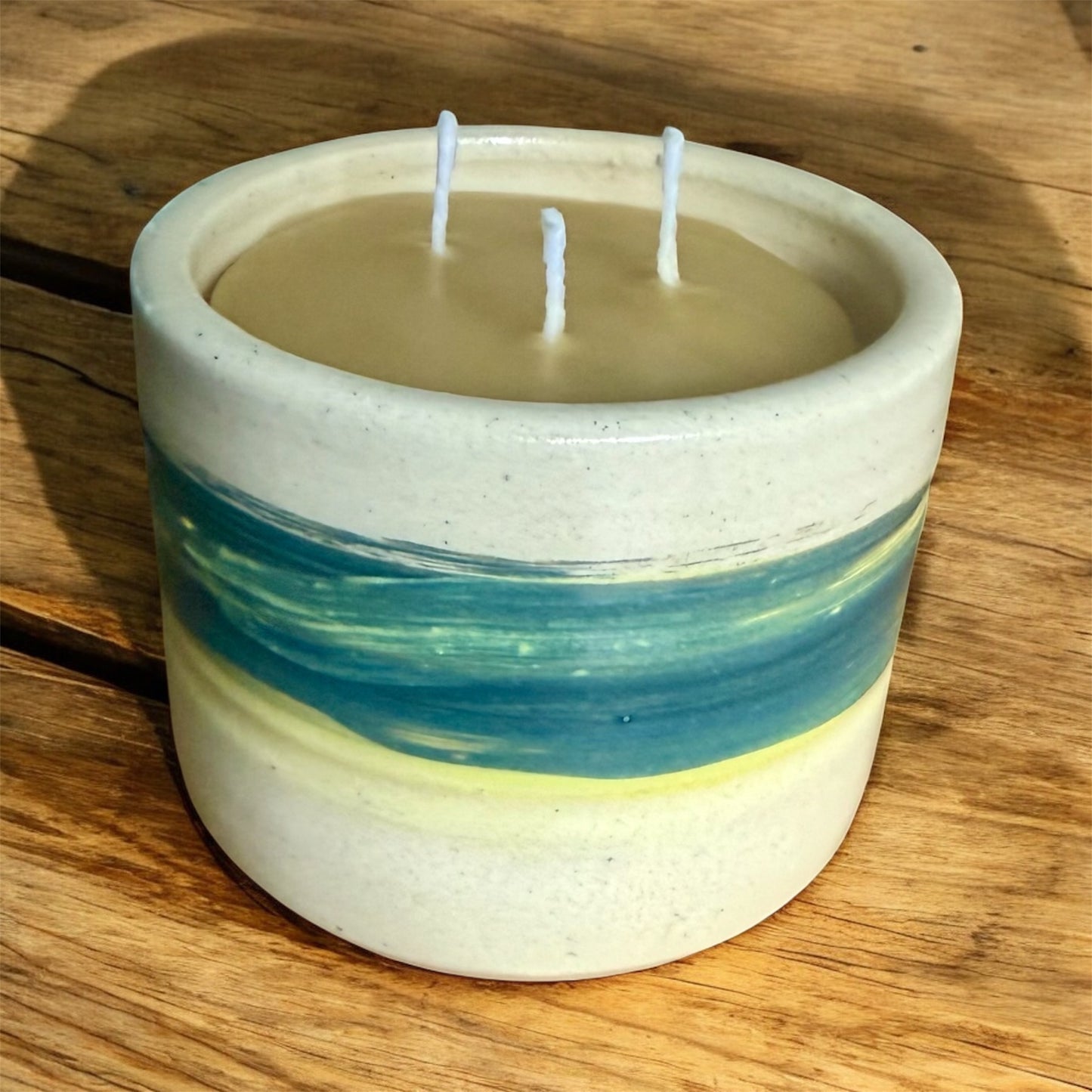 “Wild Lemongrass” pure beeswax candle in local pottery