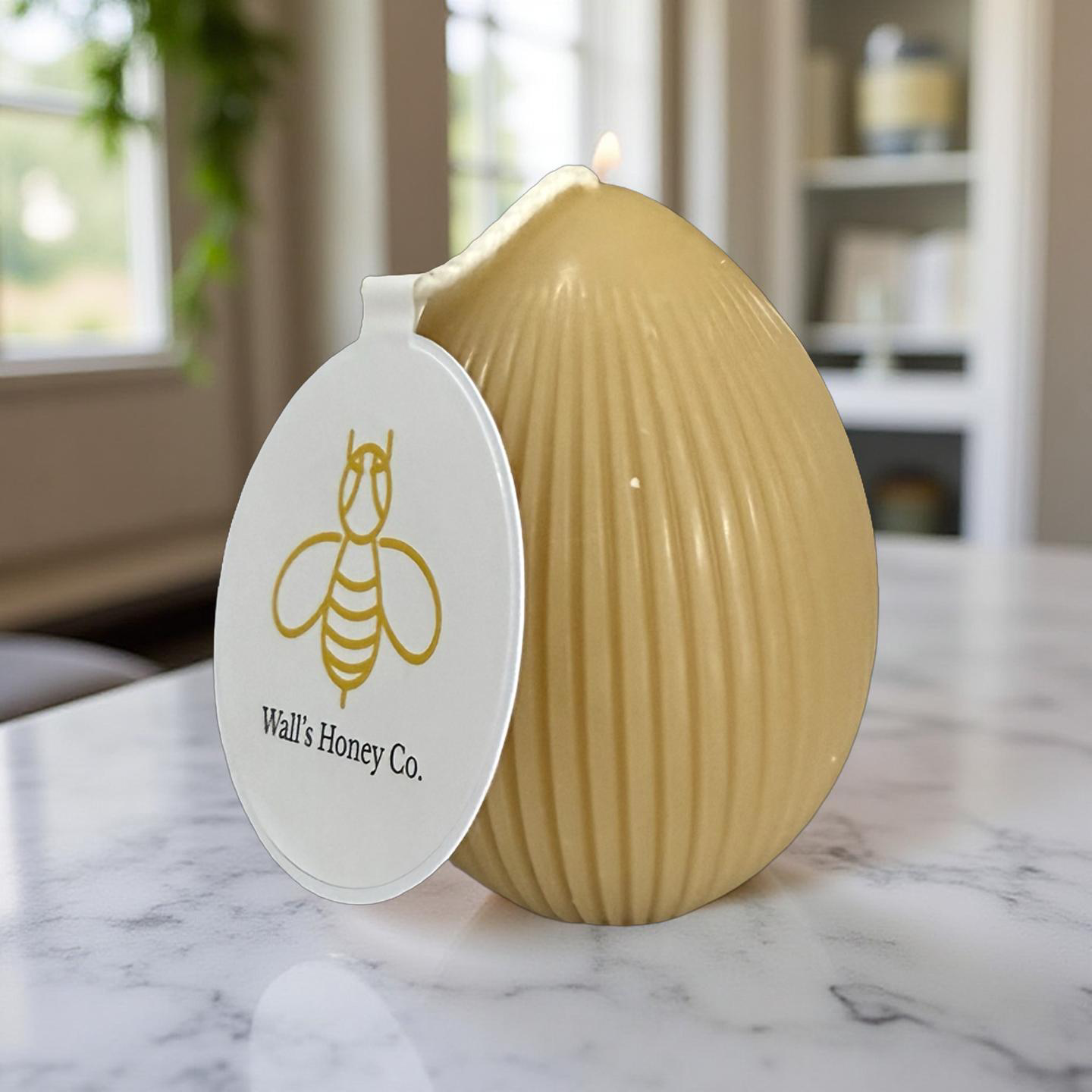 Beeswax Fluted Egg Shaped Candle “Honeydrop”