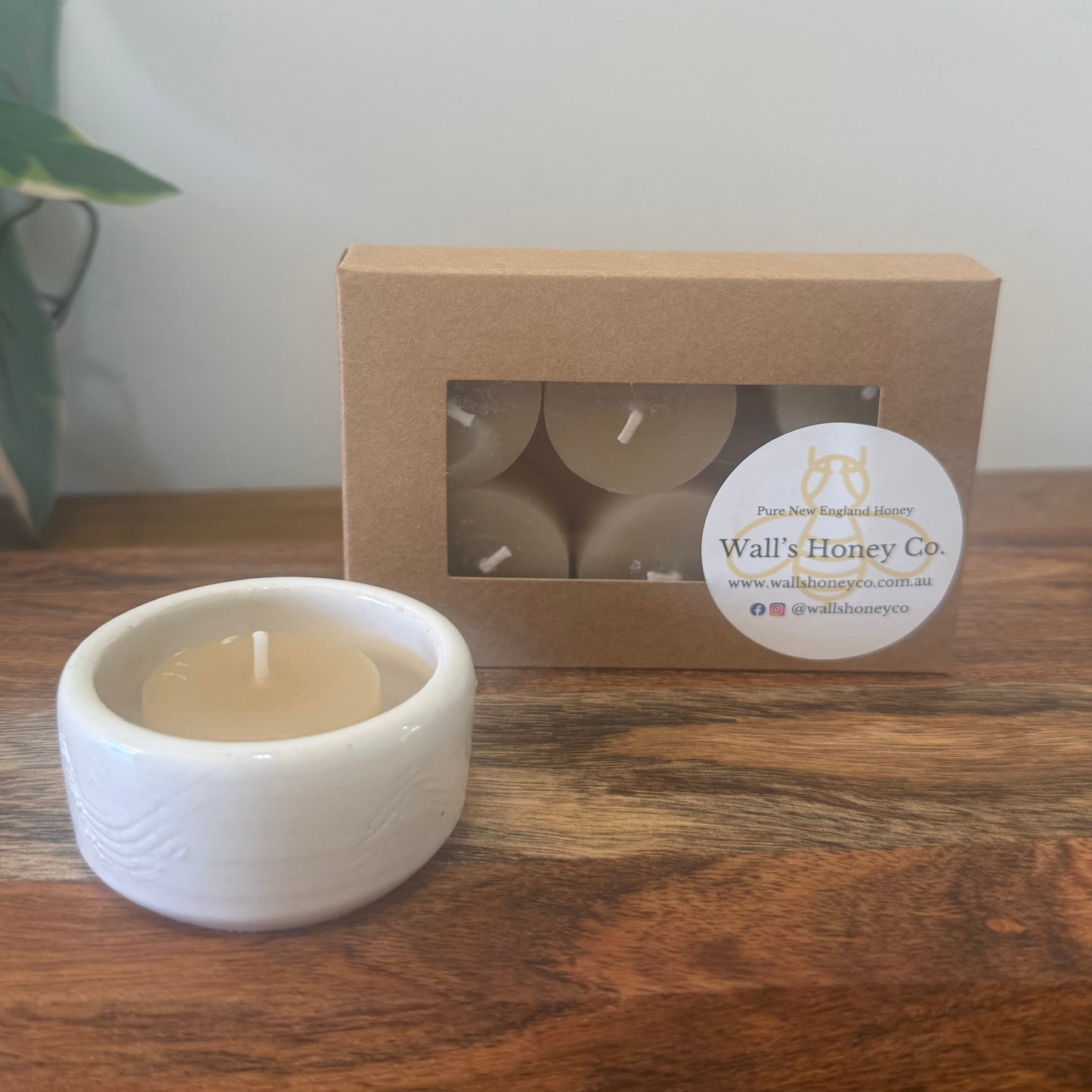“Oceane” Pottery Tall Tea Light Beeswax Candle Holder and Pack of 6 candles