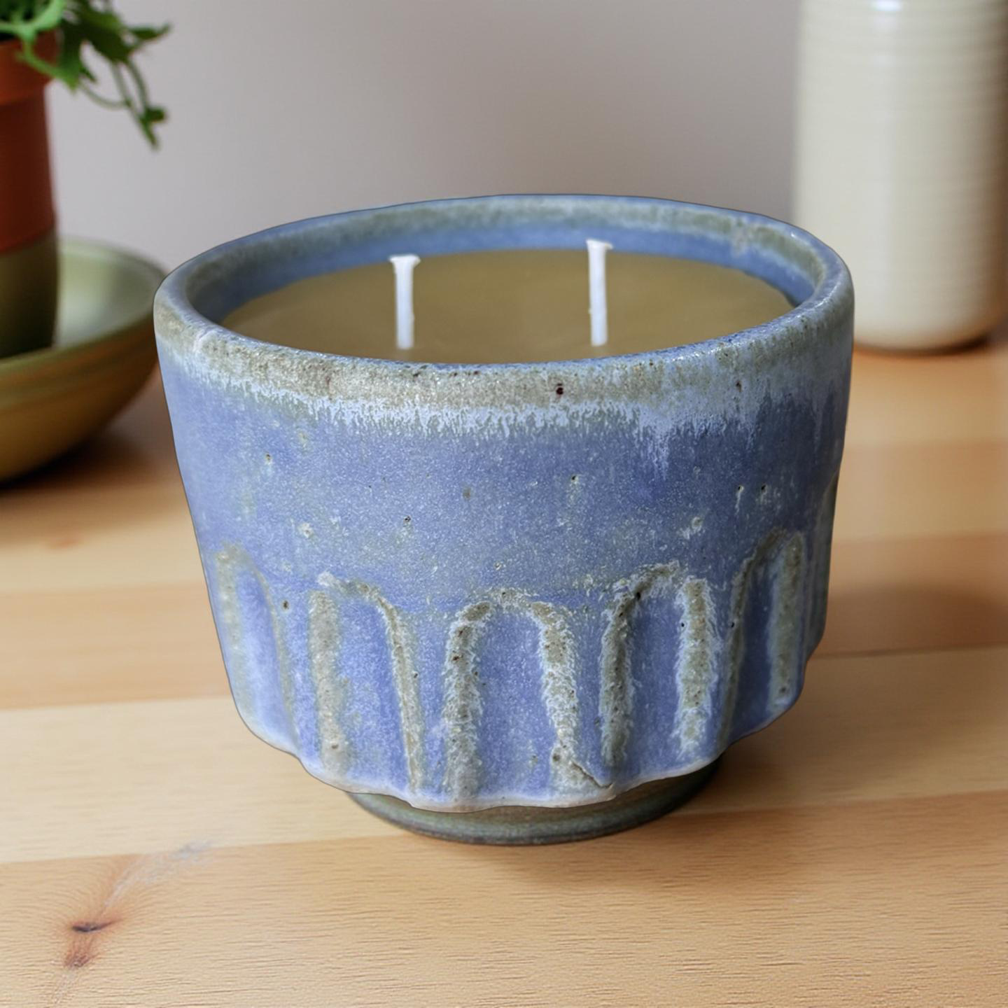 “Elsa” pure beeswax candle in local pottery – Wall’s Honey Co.