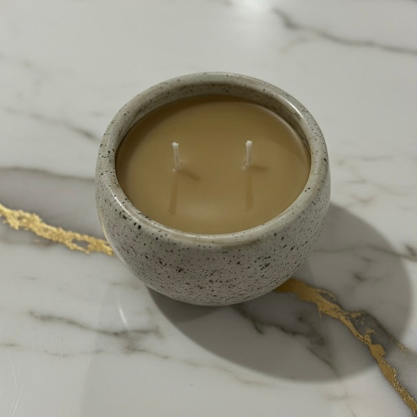 “Stella” pure beeswax candle in local pottery