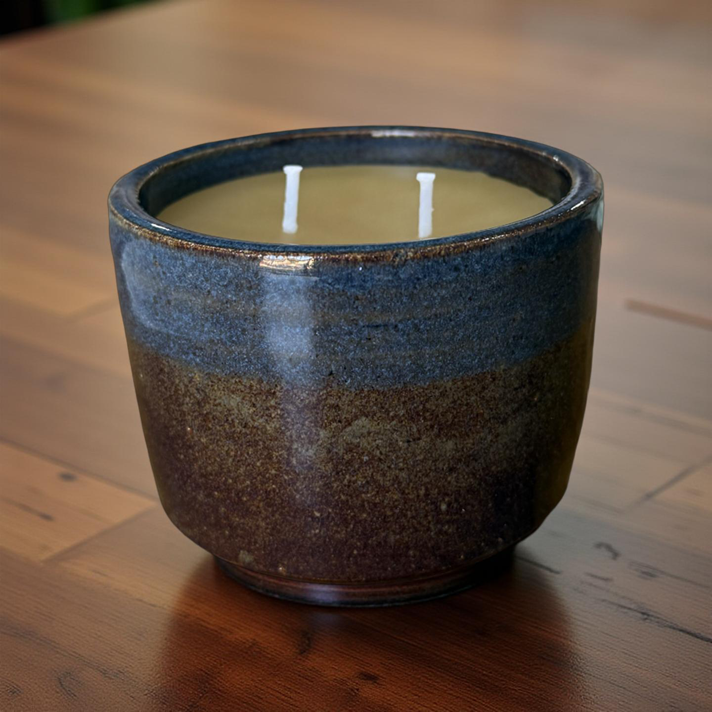 “Earth Meets Sky” pure beeswax candle in local pottery