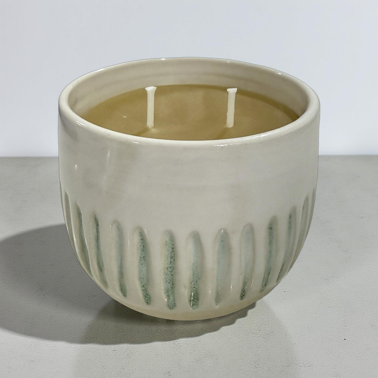 “Tilly” pure beeswax candle in local pottery