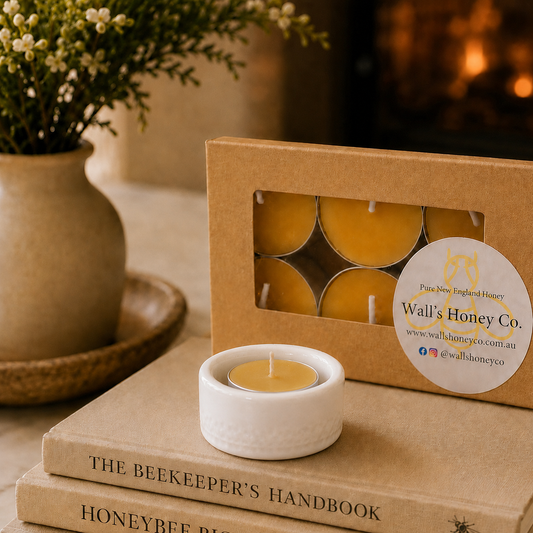 “Willow” Pottery Tea Light Beeswax Candle Holder and Pack of 6 candles