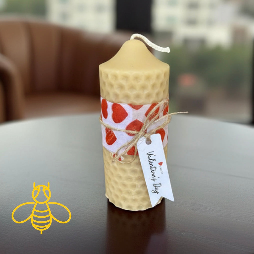 Valentines Day Honeycomb Textured Pure Beeswax Pillar Candle