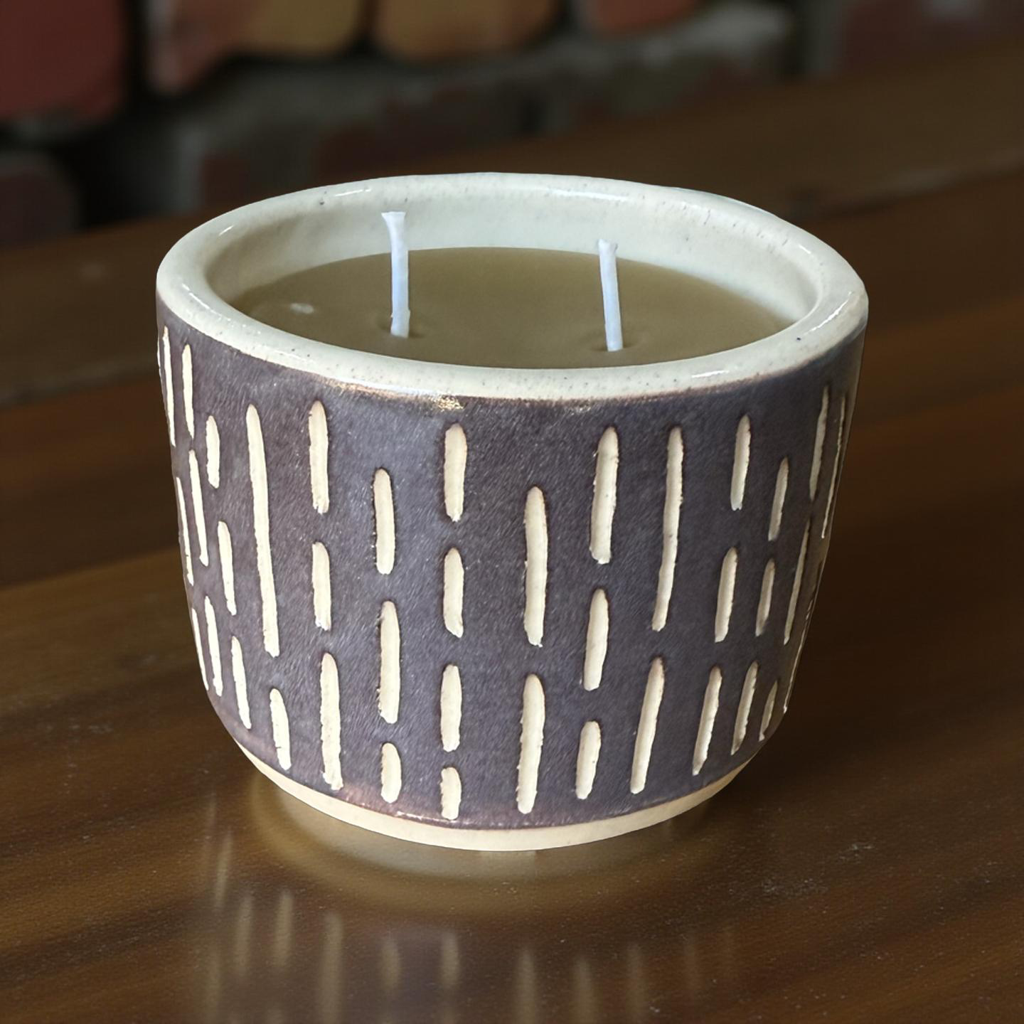 “Beatrice” pure beeswax candle in local pottery