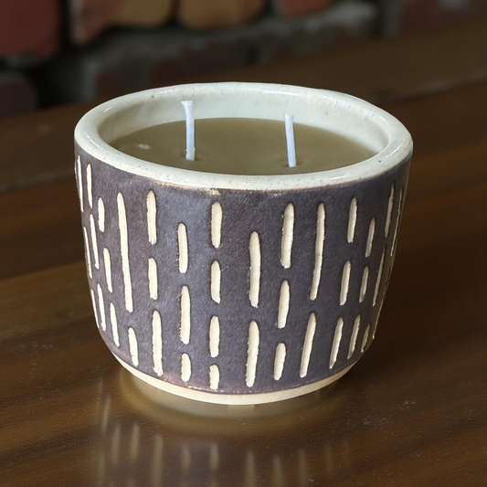 “Beatrice” pure beeswax candle in local pottery