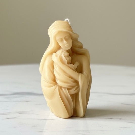 Mother Mary & Baby Jesus Pure Beeswax Candle