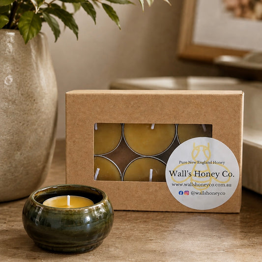 “Tide” Pottery Tea Light Beeswax Candle Holder and Pack of 6 candles