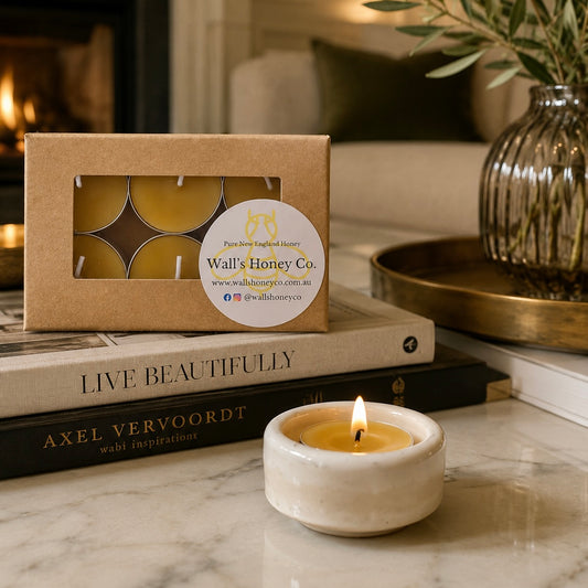 “Dune” Pottery Tea Light Beeswax Candle Holder and Pack of 6 candles