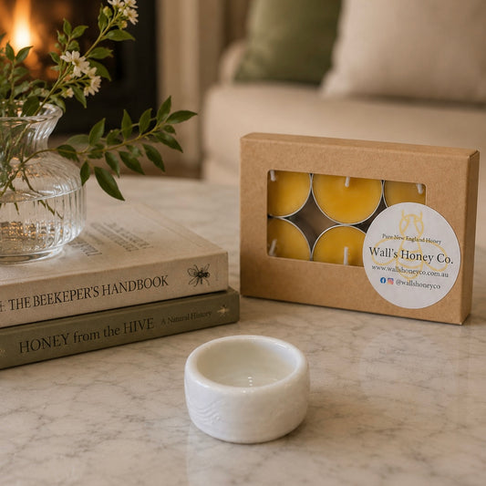 “Oceane” Pottery Tea Light Beeswax Candle Holder and Pack of 6 candles