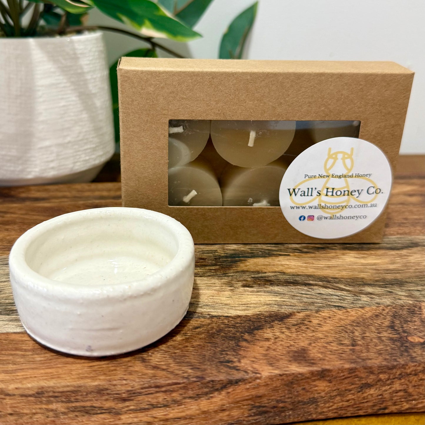 “Reef” Pottery Tall Tea Light Beeswax Candle Holder and Pack of 6 candles