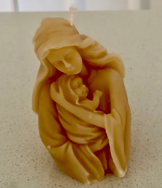 Mother Mary & Baby Jesus Pure Beeswax Candle