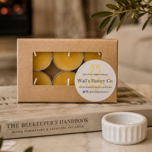 “Iris” Pottery Tea Light Beeswax Candle Holder and Pack of 6 candles