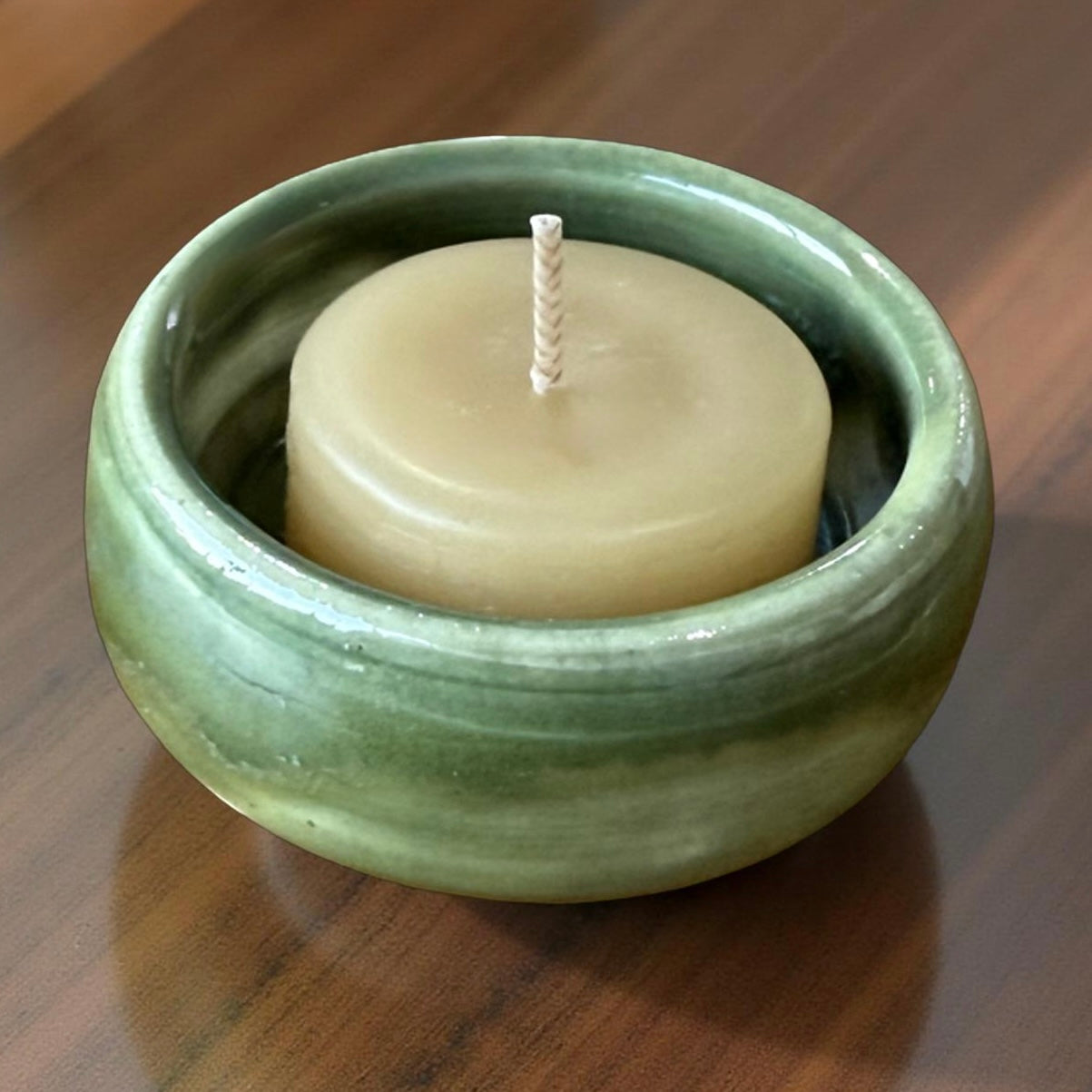 “Elana” Pottery Tall Tea Light Beeswax Candle Holder and Pack of 6 candles