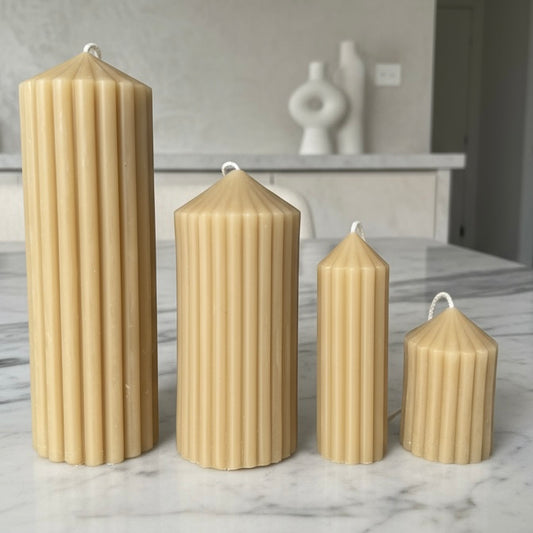 Fluted Beeswax Pillar Candle - Small, Thin, Large, Extra Large