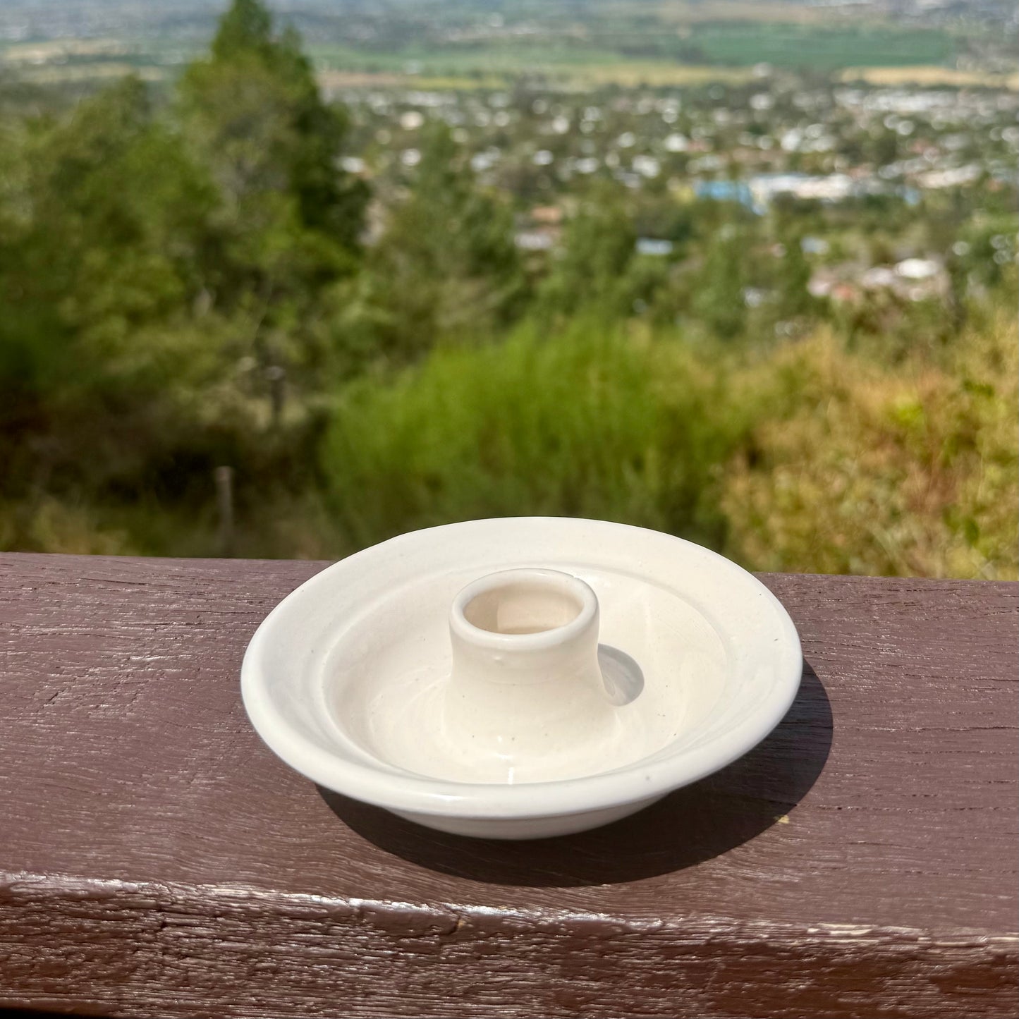 “Rosalie” Locally Made Pottery Dinner Candle Holder (with rolled or taper pure beeswax candle).