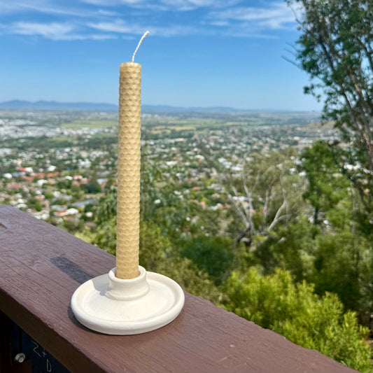 “Florence” Locally Made Pottery Dinner Candle Holder (with rolled or taper pure beeswax candle).
