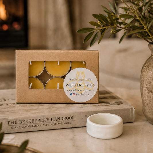 “Rosa Blanca” Pottery Tea Light Beeswax Candle Holder and Pack of 6 candles