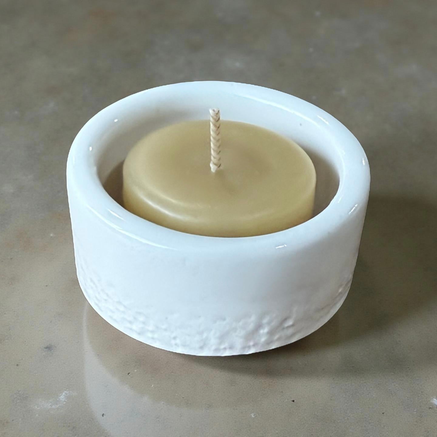 “Willow” Pottery Tall Tea Light Beeswax Candle Holder and Pack of 6 candles