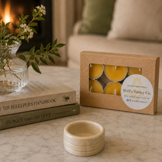 “Sand” Pottery Tea Light Beeswax Candle Holder and Pack of 6 candles
