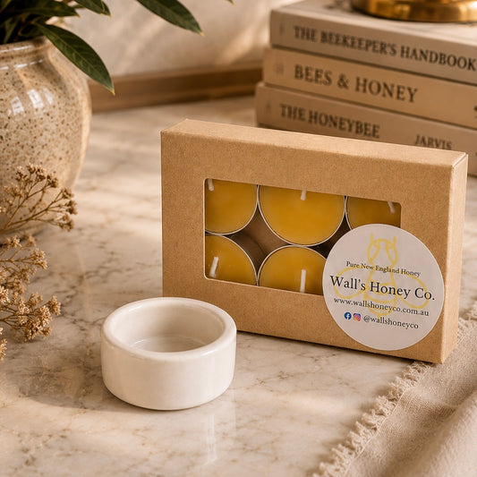 “Delilah” Pottery Tea Light Beeswax Candle Holder and Pack of 6 candles