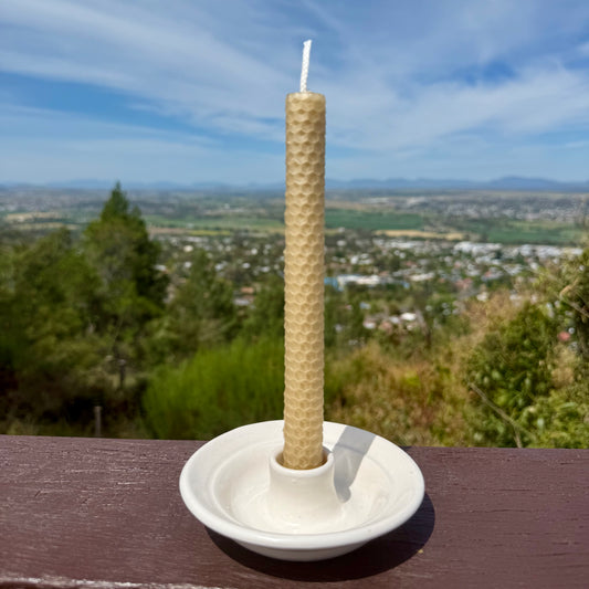 “Rosalie” Locally Made Pottery Dinner Candle Holder (with rolled or taper pure beeswax candle).