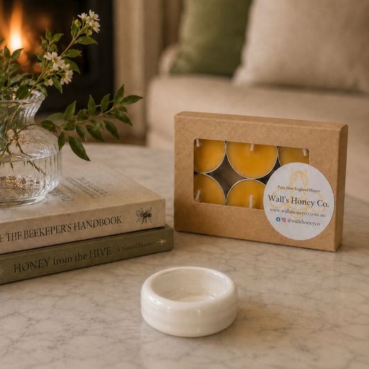 “Alba” Pottery Tea Light Beeswax Candle - Pack of 6.