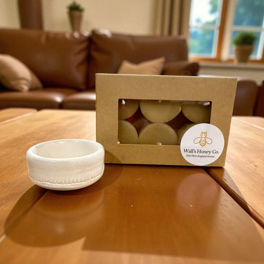 “Alabaster Glow” Pottery Tall Tea Light Beeswax Candle - Pack of 6.