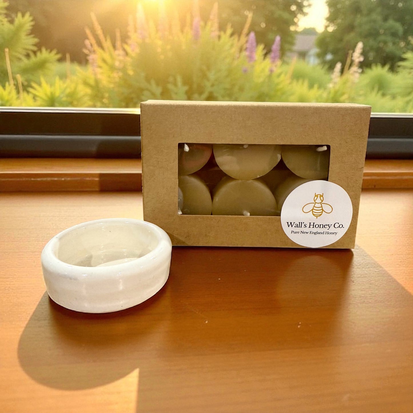 “Alba” Pottery Tall Tea Light Beeswax Candle - Pack of 6.