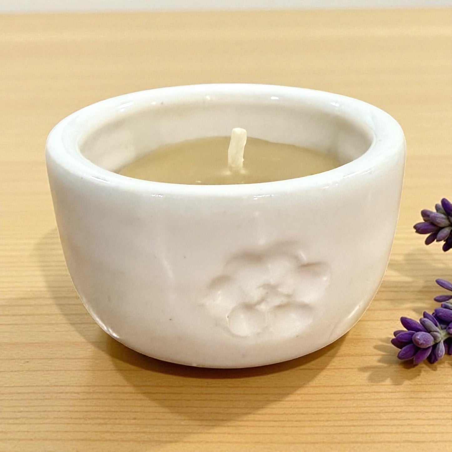 “Flora” Pottery Tall Tea Light Beeswax Candle Holder and Pack of 6 candles