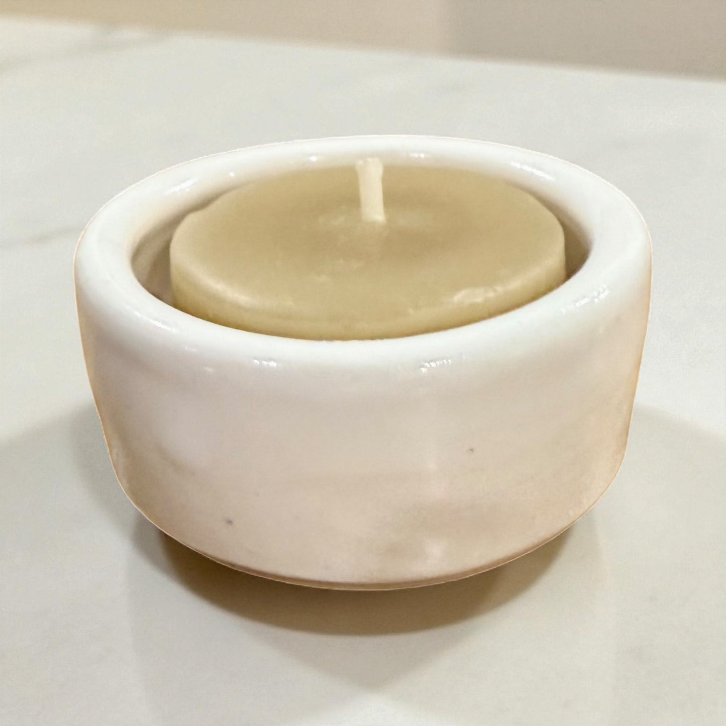 “Rosa Blanca” Pottery Tall Tea Light Beeswax Candle Holder and Pack of 6 candles