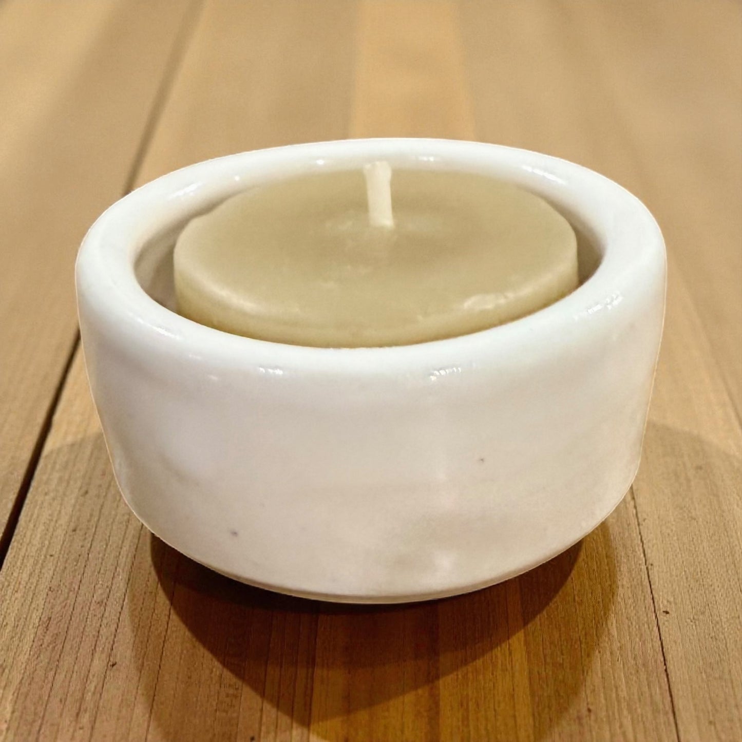 “Rosa Blanca” Pottery Tall Tea Light Beeswax Candle Holder and Pack of 6 candles