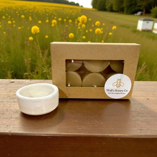 “Rosa Blanca” Pottery Tall Tea Light Beeswax Candle Holder and Pack of 6 candles