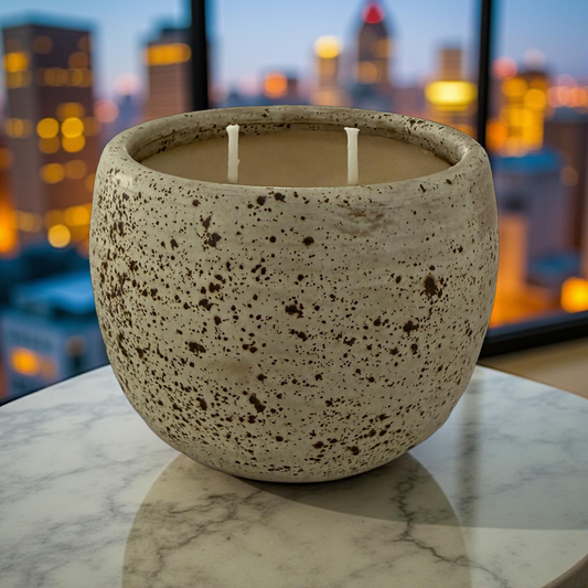 “Stella” pure beeswax candle in local pottery